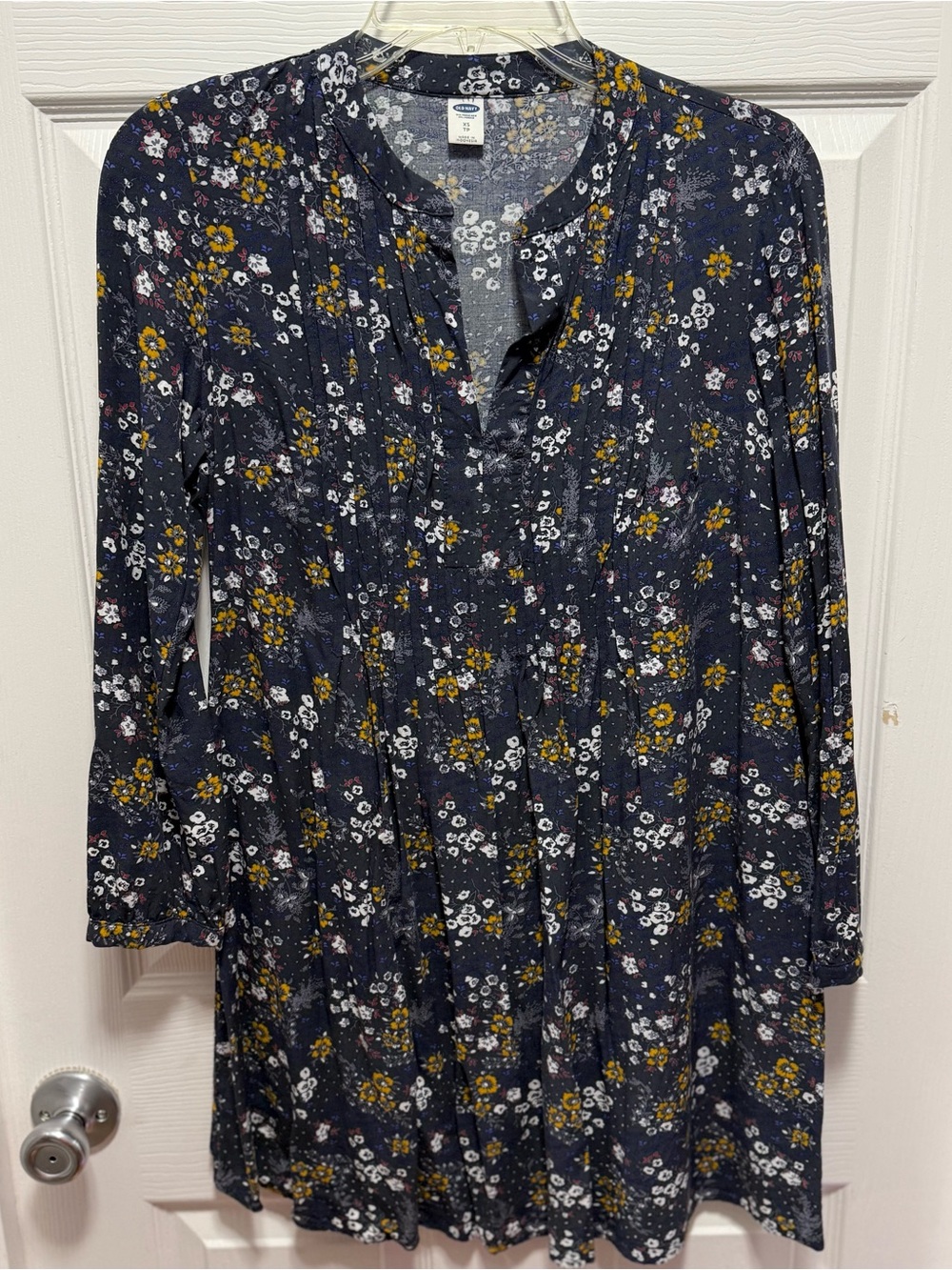 Old Navy Navy Floral Mini Dress with Yellow & White Accents